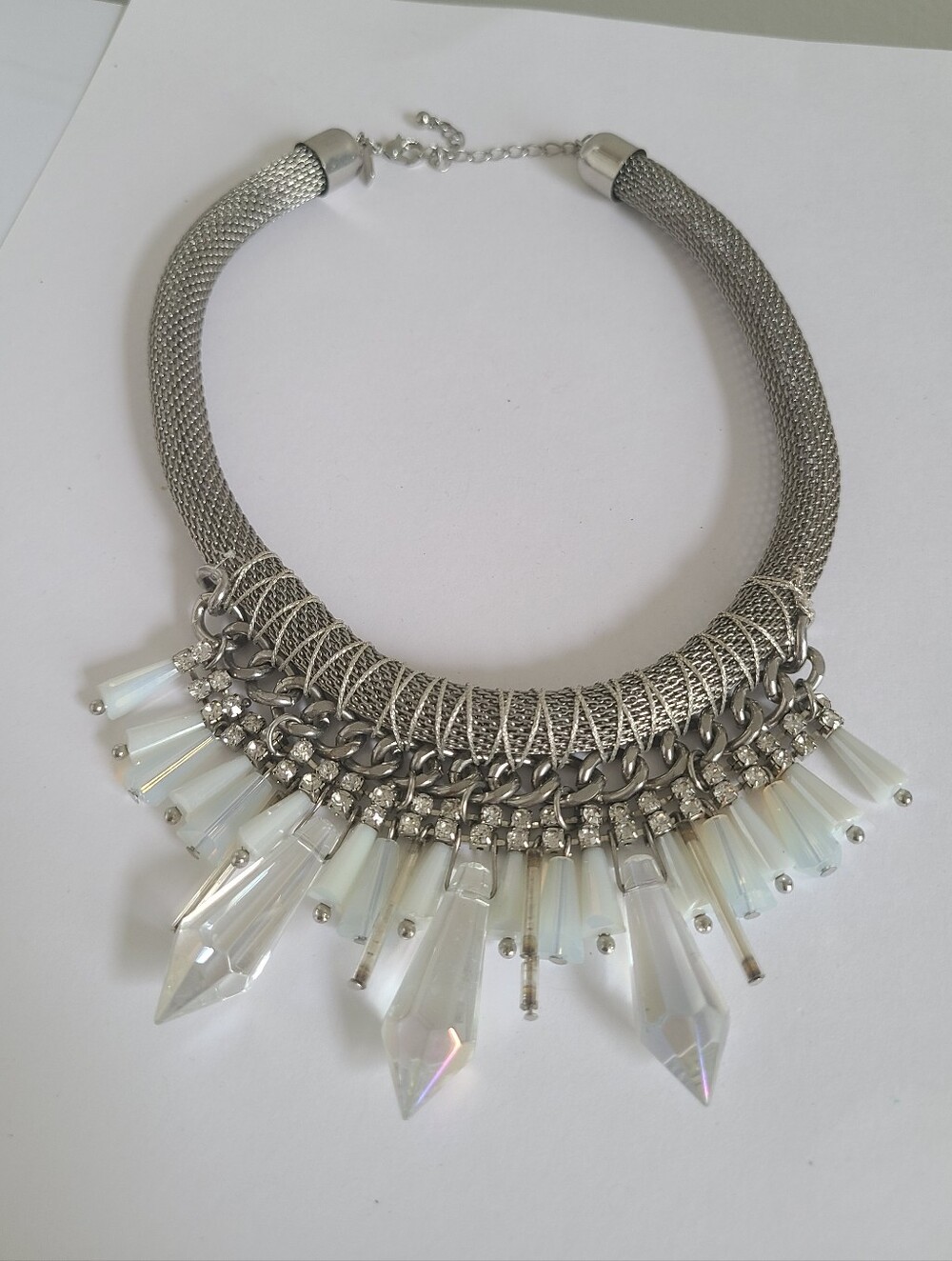 Freedom TOPSHOP Silver Tone Mesh Alt Chunky Spiked Crystal Choker Necklace